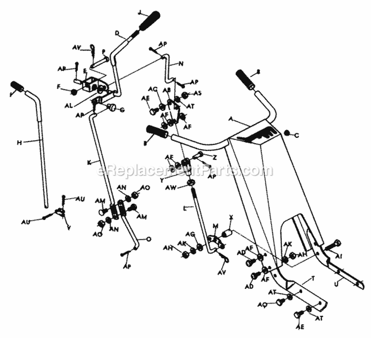 Handle & Control Diagram and Parts List for 2680B 400000001-499999999 - 1974 Lawn Boy Snow Blower